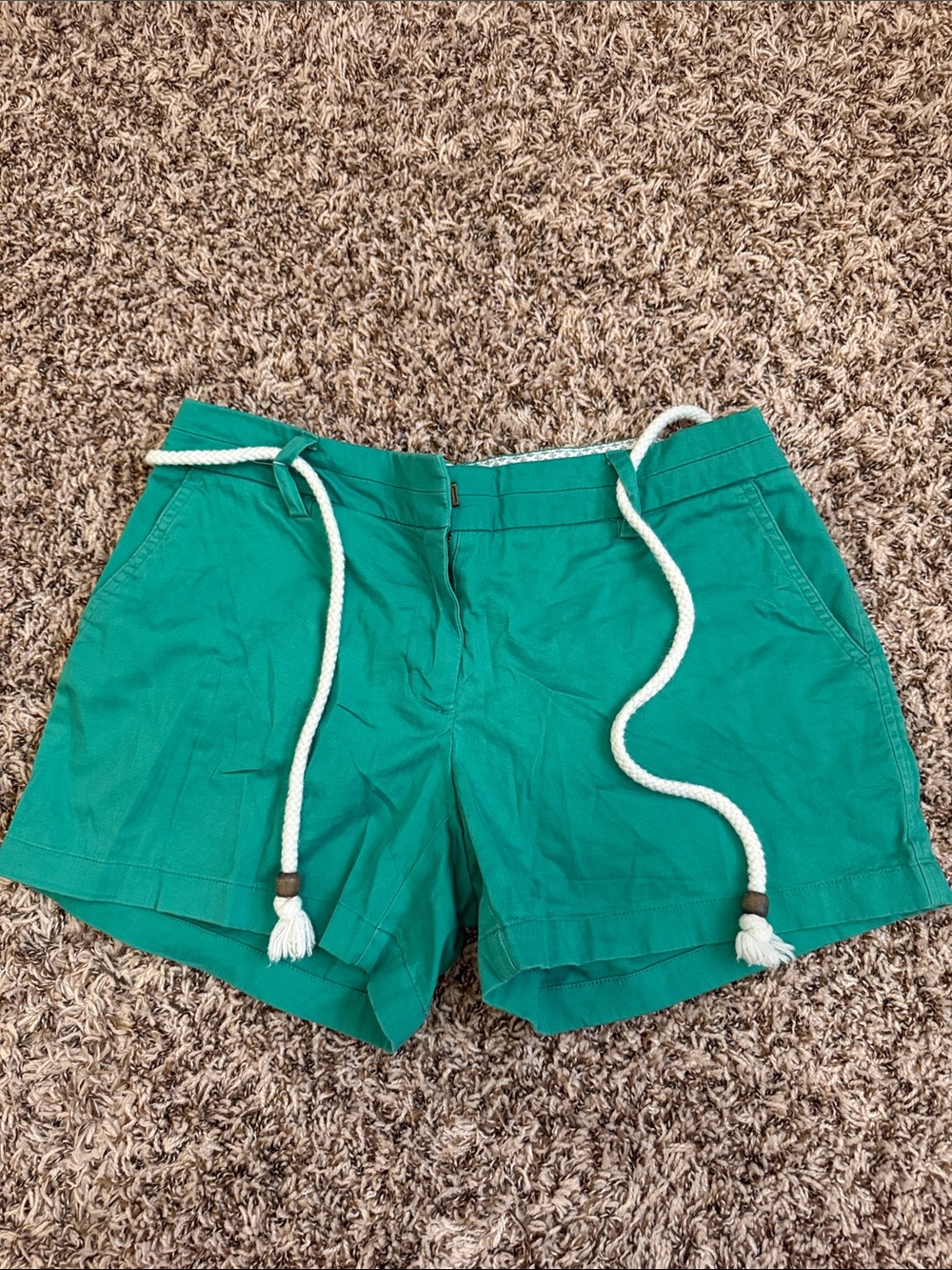 British Khaki Teal Cotton Rope-Belt Shorts